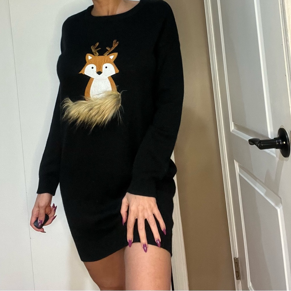 Brave Soul Black Long Sleeve Fox Dress